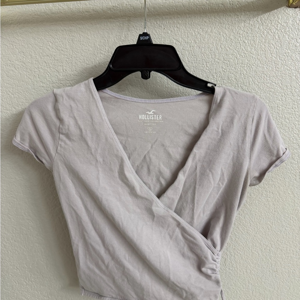 Hollister Women's Short Sleeve Wrap Top - Light Gray